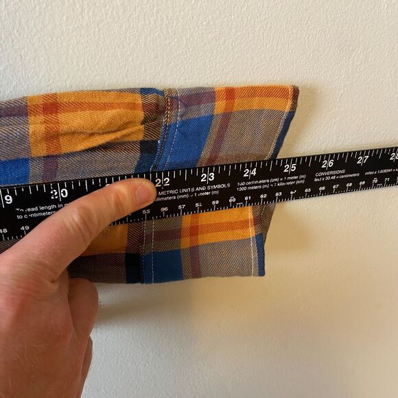 Gustin Shirt Mens L Orange Long Sleeve Button Flannel Plaid CL Missing Button - Picture 12 of 13